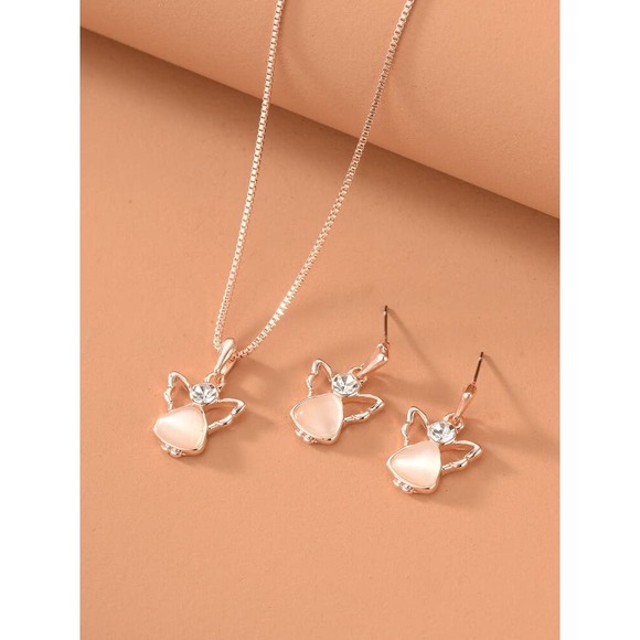 3 Piece Rhinestone Angel Jewelry Set With Pink Faux Pearl - Picture 4 of 4